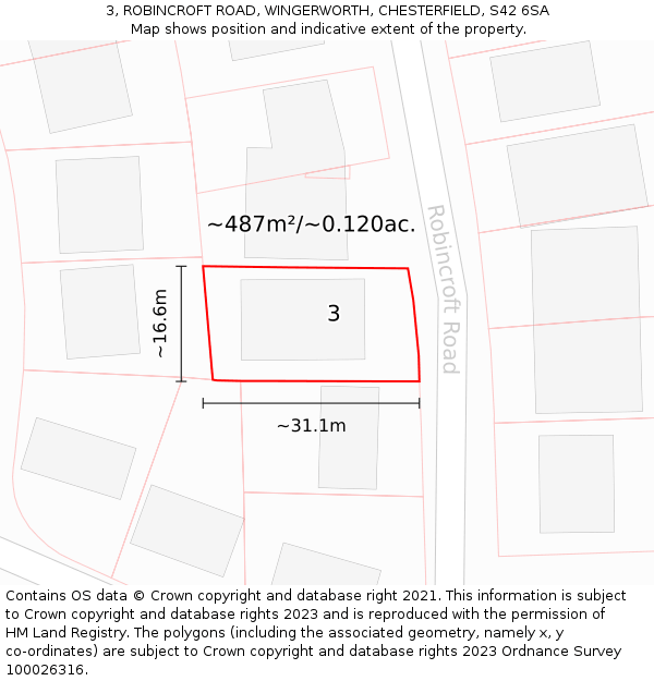 3, ROBINCROFT ROAD, WINGERWORTH, CHESTERFIELD, S42 6SA: Plot and title map