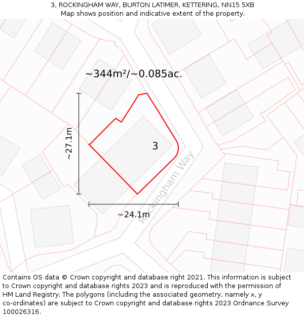 3, ROCKINGHAM WAY, BURTON LATIMER, KETTERING, NN15 5XB: Plot and title map