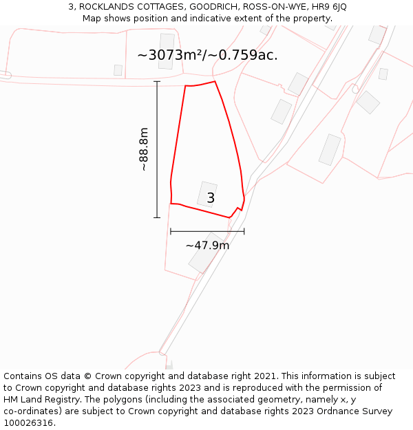 3, ROCKLANDS COTTAGES, GOODRICH, ROSS-ON-WYE, HR9 6JQ: Plot and title map