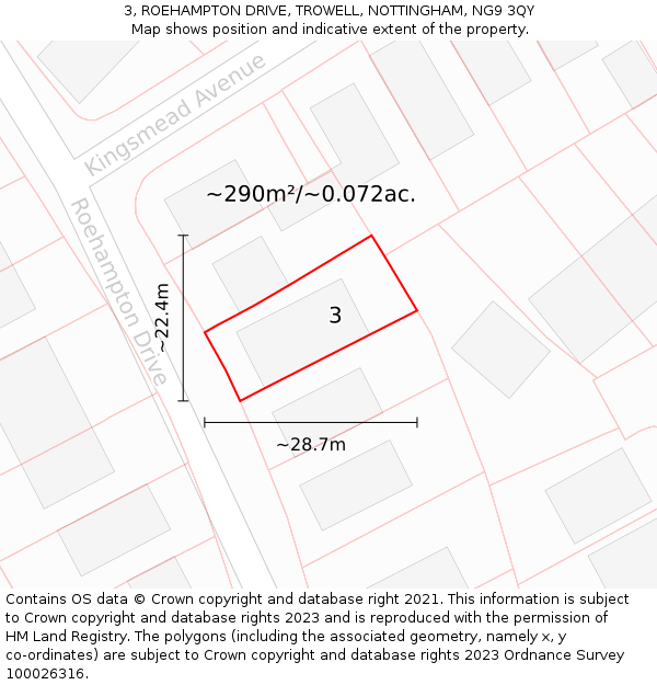 3, ROEHAMPTON DRIVE, TROWELL, NOTTINGHAM, NG9 3QY: Plot and title map