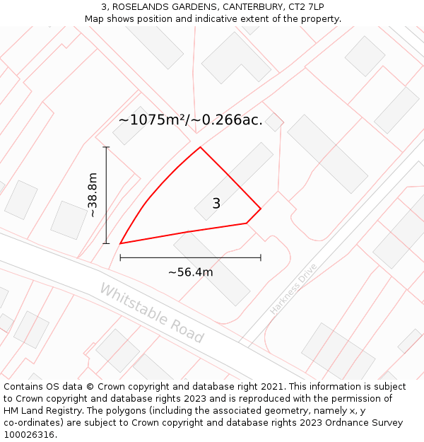 3, ROSELANDS GARDENS, CANTERBURY, CT2 7LP: Plot and title map