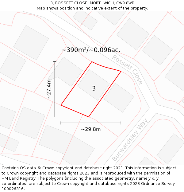 3, ROSSETT CLOSE, NORTHWICH, CW9 8WP: Plot and title map