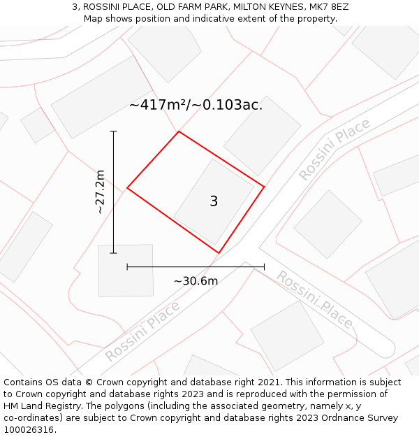 3, ROSSINI PLACE, OLD FARM PARK, MILTON KEYNES, MK7 8EZ: Plot and title map