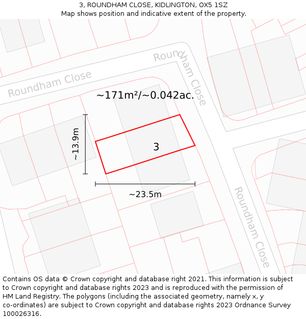 3, ROUNDHAM CLOSE, KIDLINGTON, OX5 1SZ: Plot and title map