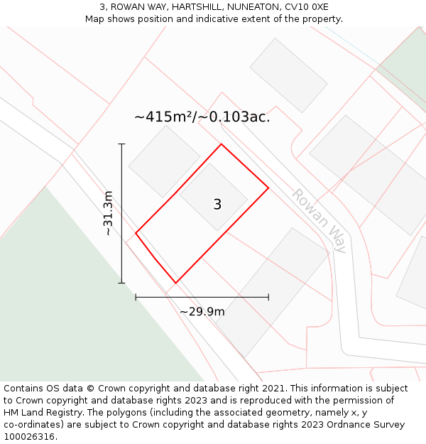 3, ROWAN WAY, HARTSHILL, NUNEATON, CV10 0XE: Plot and title map