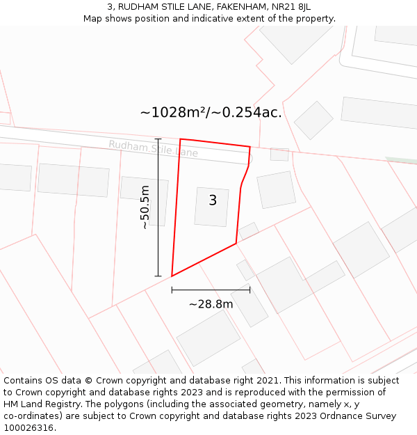 3, RUDHAM STILE LANE, FAKENHAM, NR21 8JL: Plot and title map