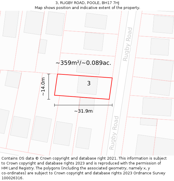 3, RUGBY ROAD, POOLE, BH17 7HJ: Plot and title map