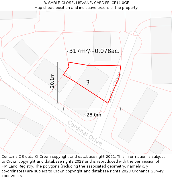 3, SABLE CLOSE, LISVANE, CARDIFF, CF14 0GF: Plot and title map