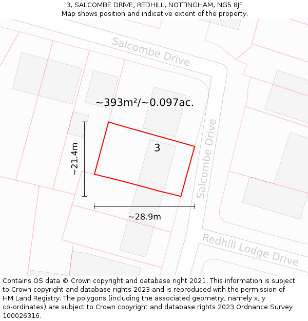 3, SALCOMBE DRIVE, REDHILL, NOTTINGHAM, NG5 8JF: Plot and title map