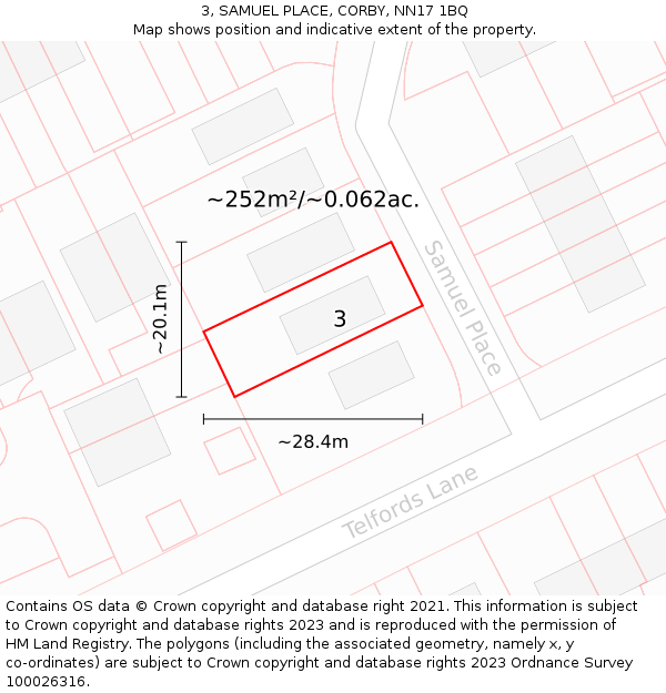 3, SAMUEL PLACE, CORBY, NN17 1BQ: Plot and title map