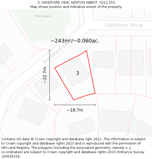 3, SANDFORD VIEW, NEWTON ABBOT, TQ12 2TG: Plot and title map