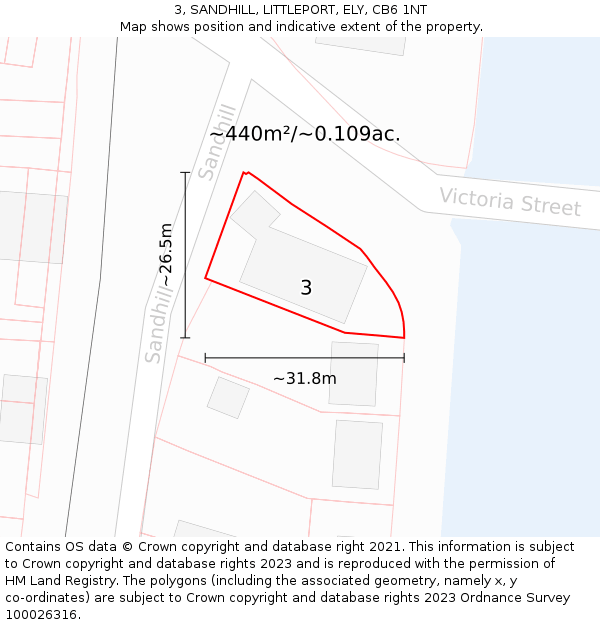 3, SANDHILL, LITTLEPORT, ELY, CB6 1NT: Plot and title map