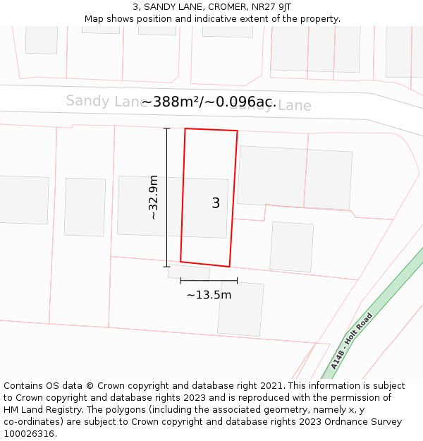 3, SANDY LANE, CROMER, NR27 9JT: Plot and title map