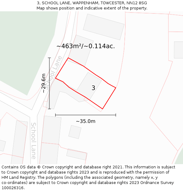 3, SCHOOL LANE, WAPPENHAM, TOWCESTER, NN12 8SG: Plot and title map