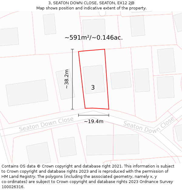 3, SEATON DOWN CLOSE, SEATON, EX12 2JB: Plot and title map