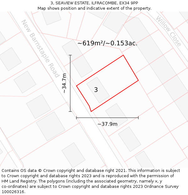 3, SEAVIEW ESTATE, ILFRACOMBE, EX34 9PP: Plot and title map