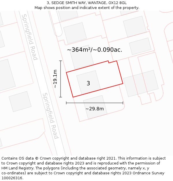 3, SEDGE SMITH WAY, WANTAGE, OX12 8GL: Plot and title map