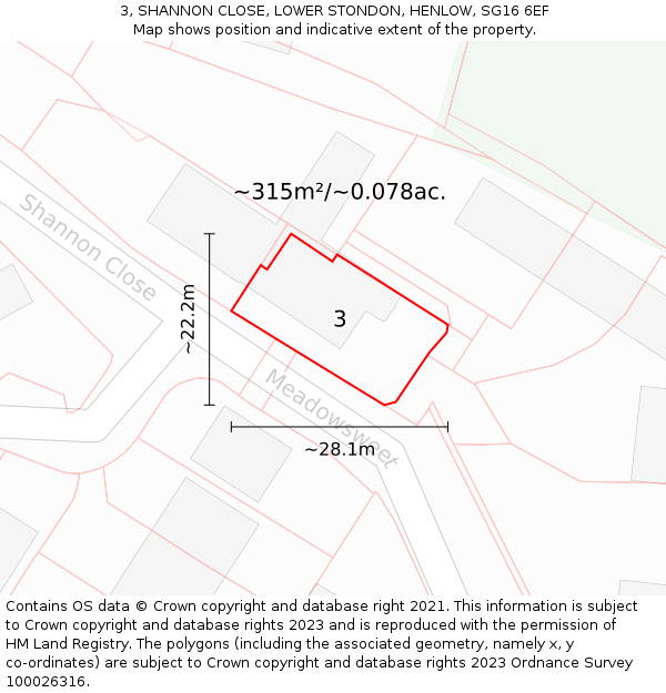 3, SHANNON CLOSE, LOWER STONDON, HENLOW, SG16 6EF: Plot and title map