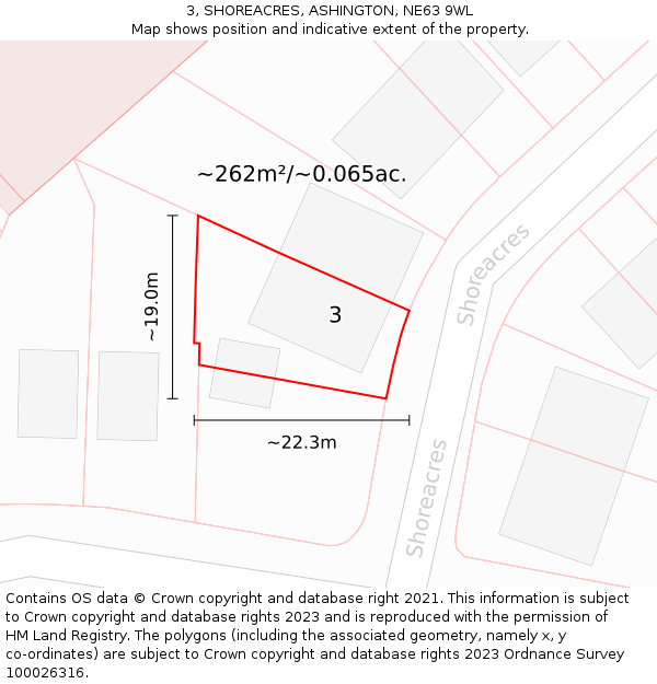 3, SHOREACRES, ASHINGTON, NE63 9WL: Plot and title map