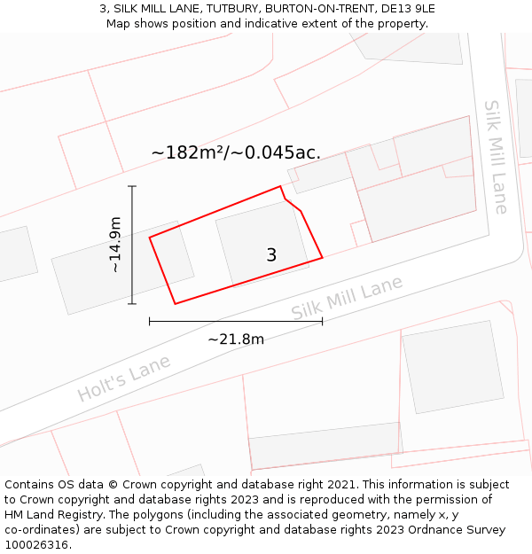 3, SILK MILL LANE, TUTBURY, BURTON-ON-TRENT, DE13 9LE: Plot and title map