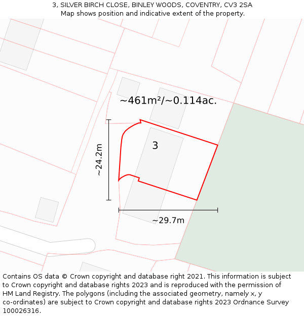 3, SILVER BIRCH CLOSE, BINLEY WOODS, COVENTRY, CV3 2SA: Plot and title map