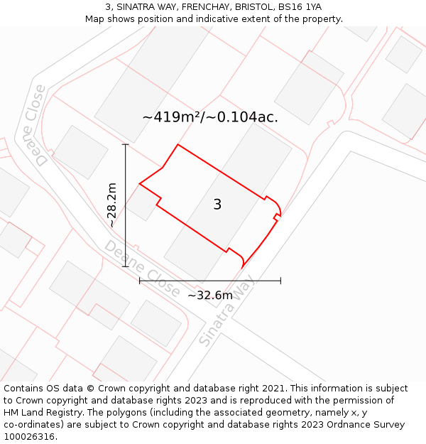 3, SINATRA WAY, FRENCHAY, BRISTOL, BS16 1YA: Plot and title map