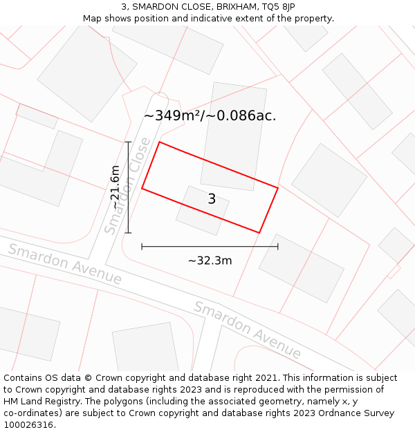 3, SMARDON CLOSE, BRIXHAM, TQ5 8JP: Plot and title map