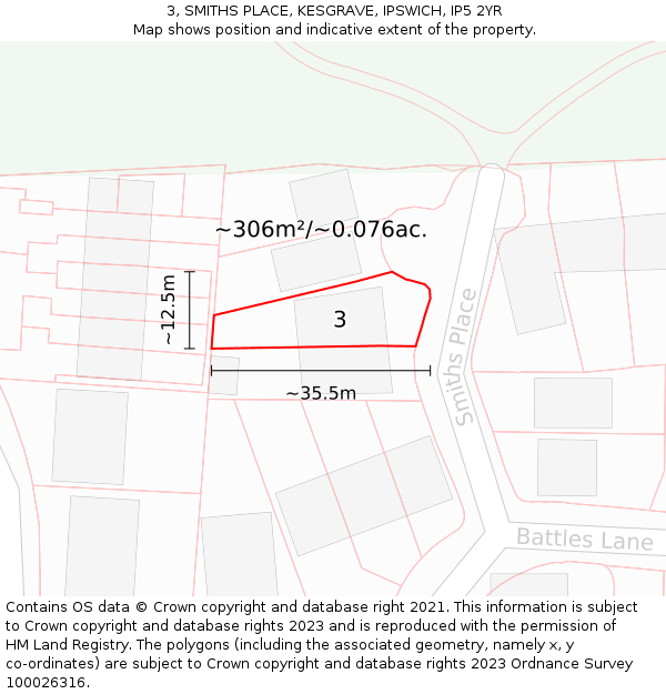 3, SMITHS PLACE, KESGRAVE, IPSWICH, IP5 2YR: Plot and title map