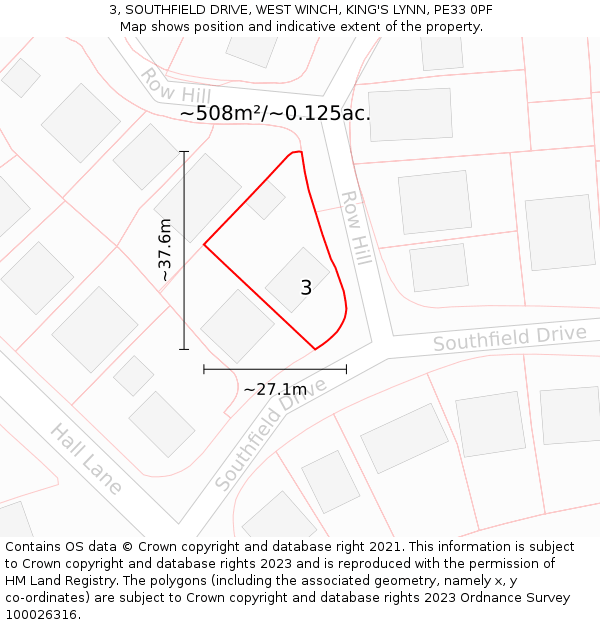 3, SOUTHFIELD DRIVE, WEST WINCH, KING'S LYNN, PE33 0PF: Plot and title map