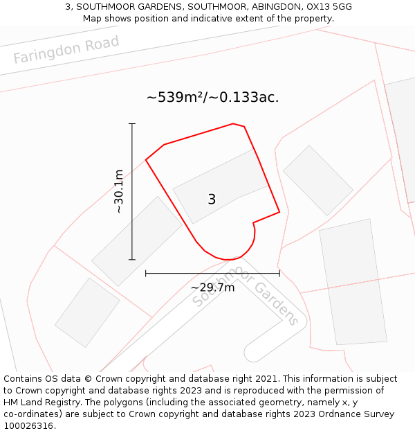 3, SOUTHMOOR GARDENS, SOUTHMOOR, ABINGDON, OX13 5GG: Plot and title map