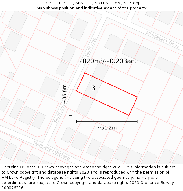 3, SOUTHSIDE, ARNOLD, NOTTINGHAM, NG5 8AJ: Plot and title map