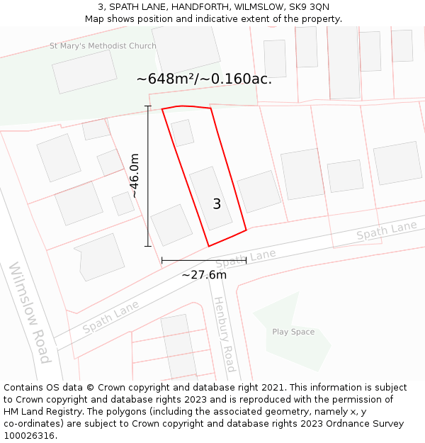 3, SPATH LANE, HANDFORTH, WILMSLOW, SK9 3QN: Plot and title map