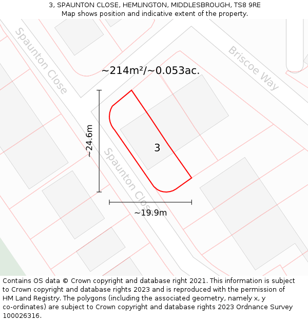 3, SPAUNTON CLOSE, HEMLINGTON, MIDDLESBROUGH, TS8 9RE: Plot and title map