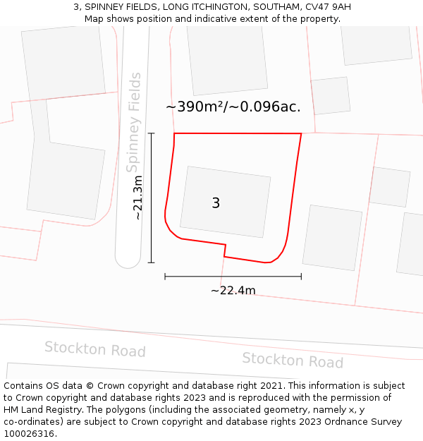 3, SPINNEY FIELDS, LONG ITCHINGTON, SOUTHAM, CV47 9AH: Plot and title map