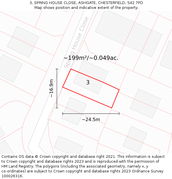 3, SPRING HOUSE CLOSE, ASHGATE, CHESTERFIELD, S42 7PD: Plot and title map