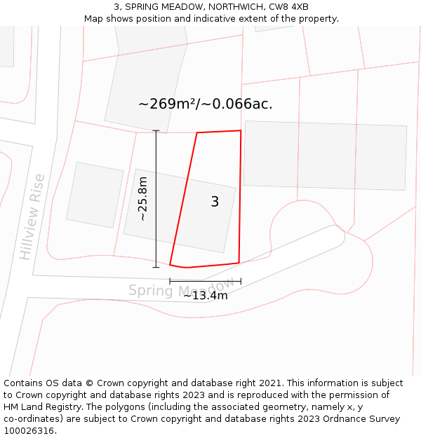 3, SPRING MEADOW, NORTHWICH, CW8 4XB: Plot and title map