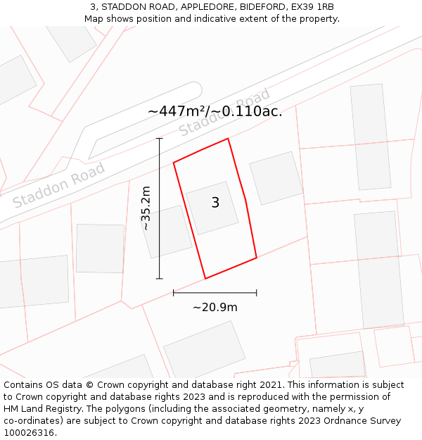 3, STADDON ROAD, APPLEDORE, BIDEFORD, EX39 1RB: Plot and title map