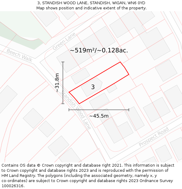 3, STANDISH WOOD LANE, STANDISH, WIGAN, WN6 0YD: Plot and title map