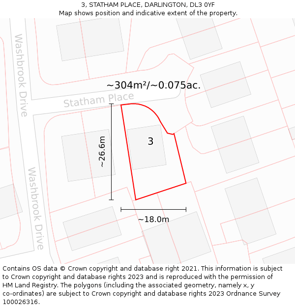 3, STATHAM PLACE, DARLINGTON, DL3 0YF: Plot and title map