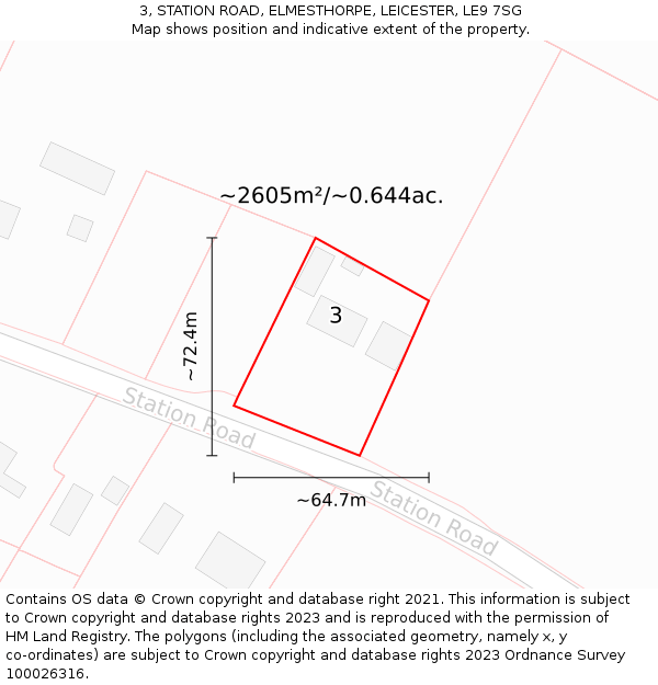 3, STATION ROAD, ELMESTHORPE, LEICESTER, LE9 7SG: Plot and title map