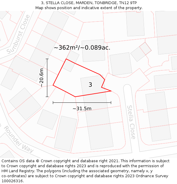 3, STELLA CLOSE, MARDEN, TONBRIDGE, TN12 9TP: Plot and title map