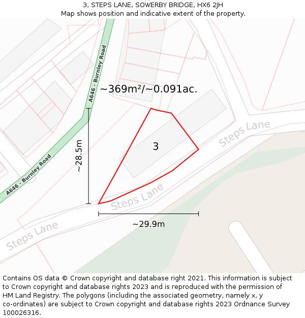 3, STEPS LANE, SOWERBY BRIDGE, HX6 2JH: Plot and title map