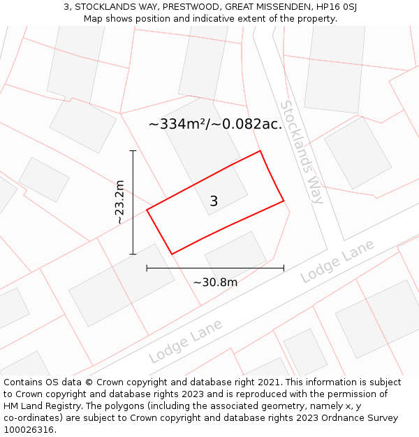 3, STOCKLANDS WAY, PRESTWOOD, GREAT MISSENDEN, HP16 0SJ: Plot and title map