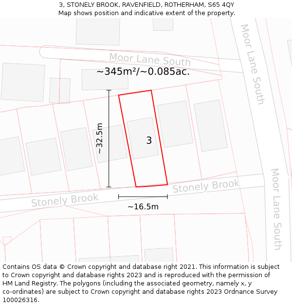 3, STONELY BROOK, RAVENFIELD, ROTHERHAM, S65 4QY: Plot and title map