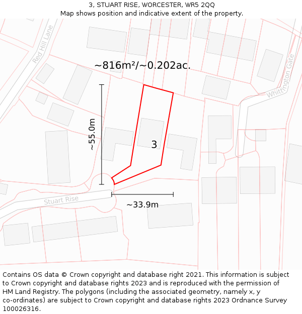 3, STUART RISE, WORCESTER, WR5 2QQ: Plot and title map