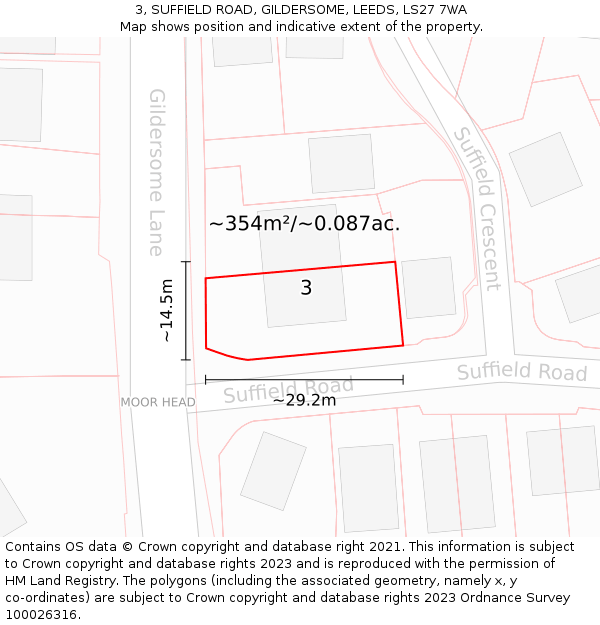 3, SUFFIELD ROAD, GILDERSOME, LEEDS, LS27 7WA: Plot and title map