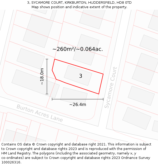 3, SYCAMORE COURT, KIRKBURTON, HUDDERSFIELD, HD8 0TD: Plot and title map