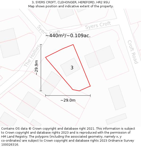 3, SYERS CROFT, CLEHONGER, HEREFORD, HR2 9SU: Plot and title map