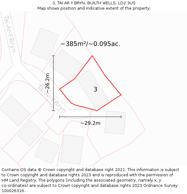 3, TAI AR Y BRYN, BUILTH WELLS, LD2 3US: Plot and title map