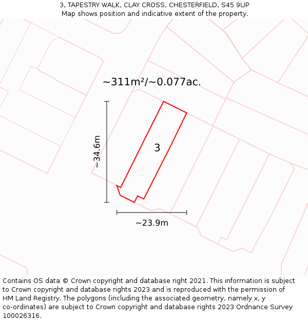 3, TAPESTRY WALK, CLAY CROSS, CHESTERFIELD, S45 9UP: Plot and title map